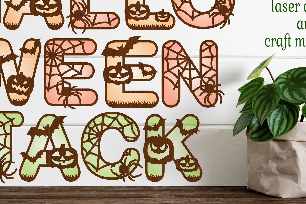 Σετ των 2 Intra απο ξύλο plywood 3mm-4mm πάχος - Πακέτο λέιζερ Halloween Letters 52  Δίασταση 15x15 cm INTRAFABR-73420609