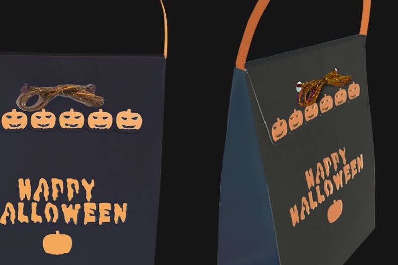 Σετ των 2 Intra απο ξύλο plywood 3mm-4mm πάχος - Κουτί σε στυλ αποκριάτικου γεύματος-τσάντας Δίασταση 15x15 cm INTRAFABR-35591666