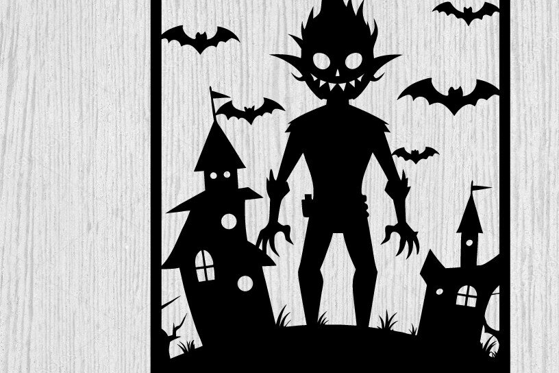 Intra απο ξύλο plywood 3mm-4mm πάχος -  με λέιζερ μεταλλικού τοίχου Halloween Δίασταση 40x50 cm INTRAFABR-101051546