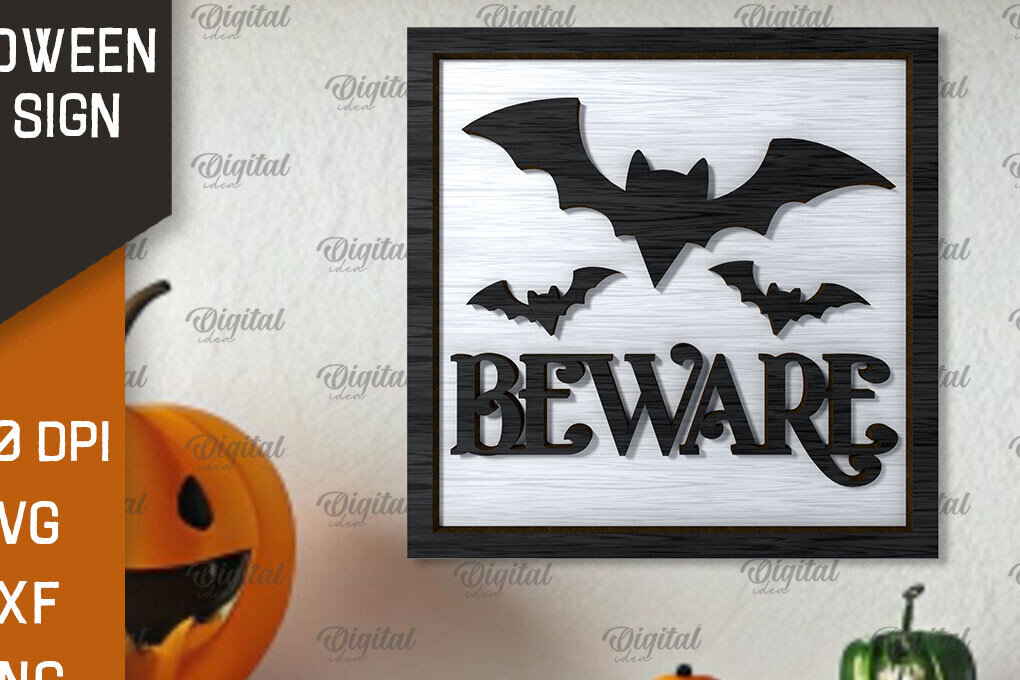 Σετ των 2 Intra απο ξύλο plywood 3mm-4mm πάχος - Σχέδιο κοπής με λέιζερ Mini για το Halloween Δίασταση 15x15 cm INTRAFABR-107114517