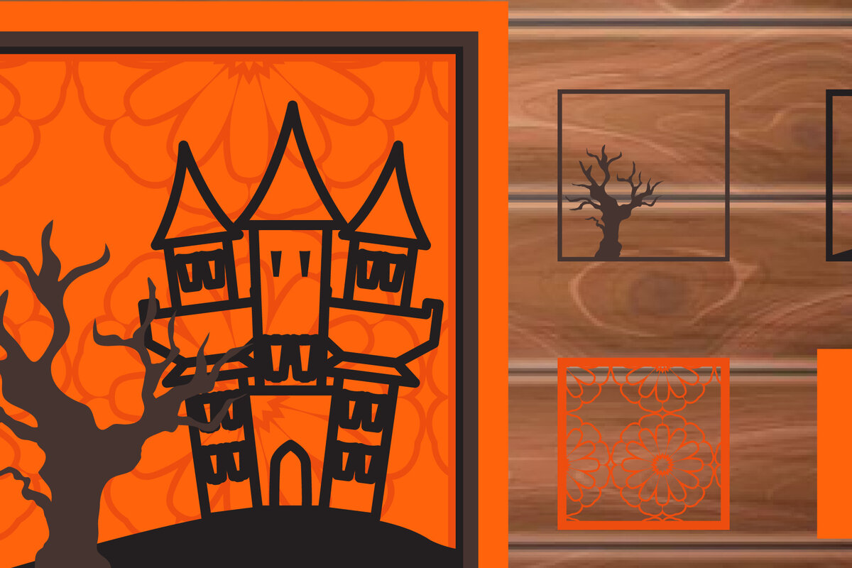 Σετ των 2 Intra απο ξύλο plywood 3mm-4mm πάχος - Αποκριάτικο  αποκοπής πολλαπλών επιπέδων  Δίασταση 20x20 cm INTRAFABR-14512744