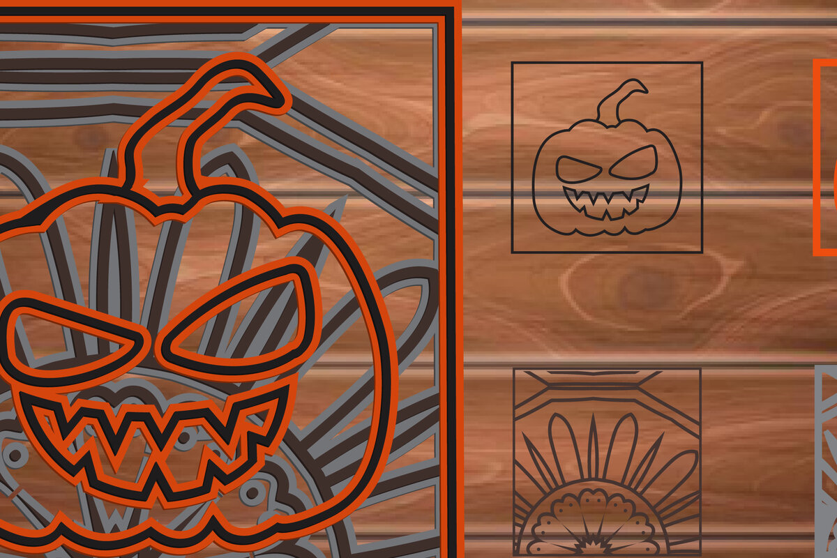 Σετ των 2 Intra απο ξύλο plywood 3mm-4mm πάχος - Αποκοπή υ  πολλαπλών επιπέδων Halloween Δίασταση 15x15 cm INTRAFABR-14513161