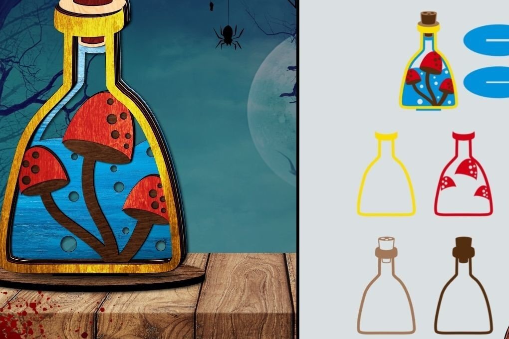 Σετ των 3 Intra απο ξύλο plywood 3mm-4mm πάχος - Σχέδιο κοπής με λέιζερ πολλαπλών στρώσεων Halloween Δίασταση 10x8 cm INTRAFABR-39417659