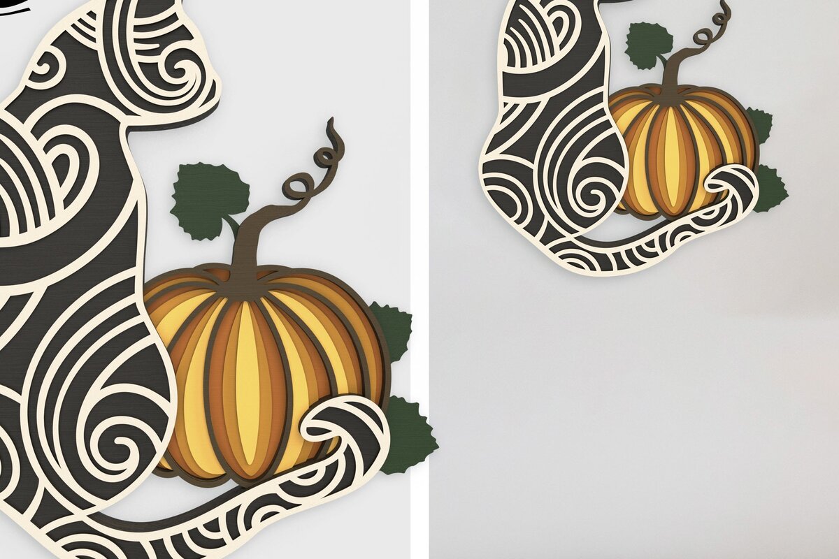 Σετ των 3 Intra απο ξύλο plywood 3mm-4mm πάχος - Γάτα και κολοκύθα μούμια αποκριών Δίασταση 6x6 cm INTRAFABR-37271062