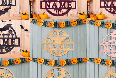 Σετ των 2 Intra απο ξύλο plywood 3mm-4mm πάχος - Πακέτο λέιζερ για το όνομα του Halloween Δίασταση 15x15 cm INTRAFABR-76427349