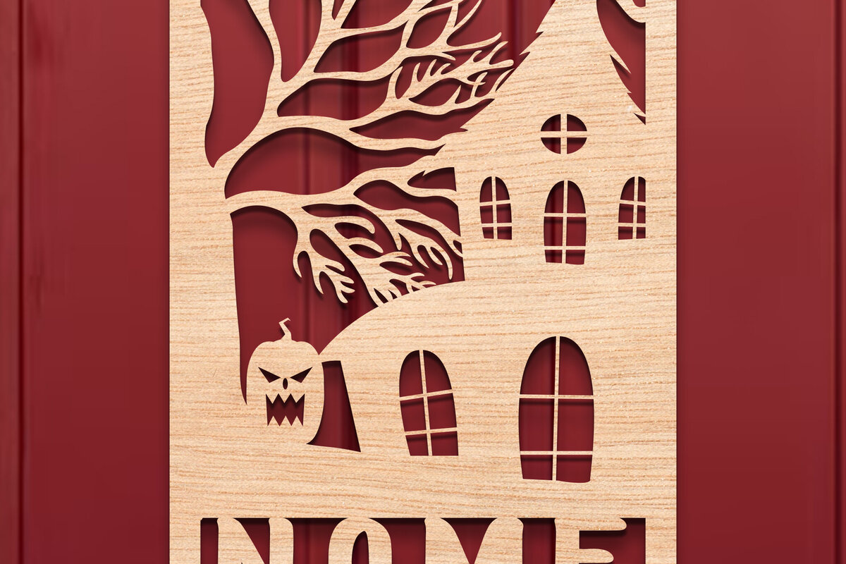 Σετ των 2 Intra απο ξύλο plywood 3mm-4mm πάχος - Halloween Name Sign Laser Cut  Δίασταση 15x15 cm INTRAFABR-106053853