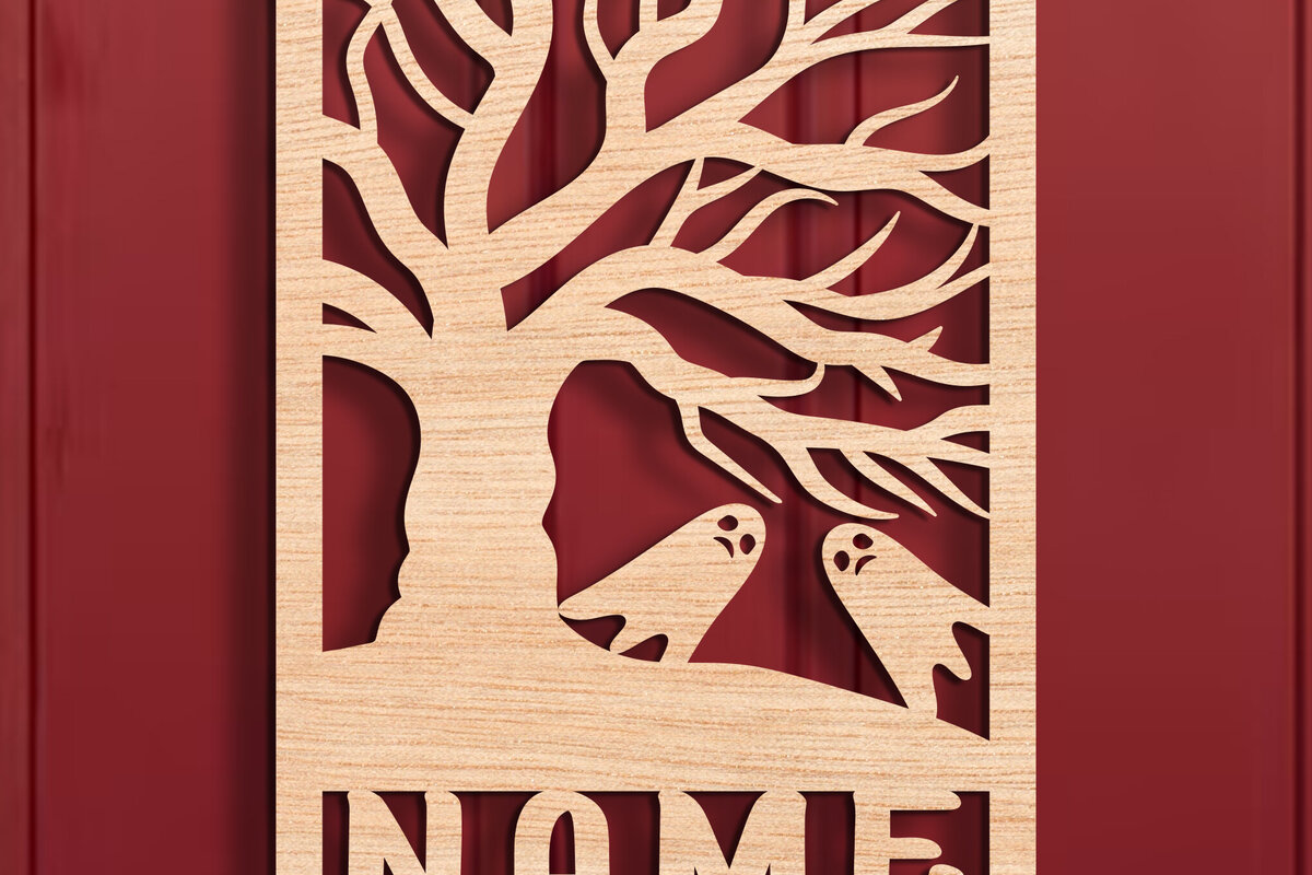 Σετ των 2 Intra απο ξύλο plywood 3mm-4mm πάχος - Halloween Name Sign Laser Cut  Δίασταση 15x15 cm INTRAFABR-106053870