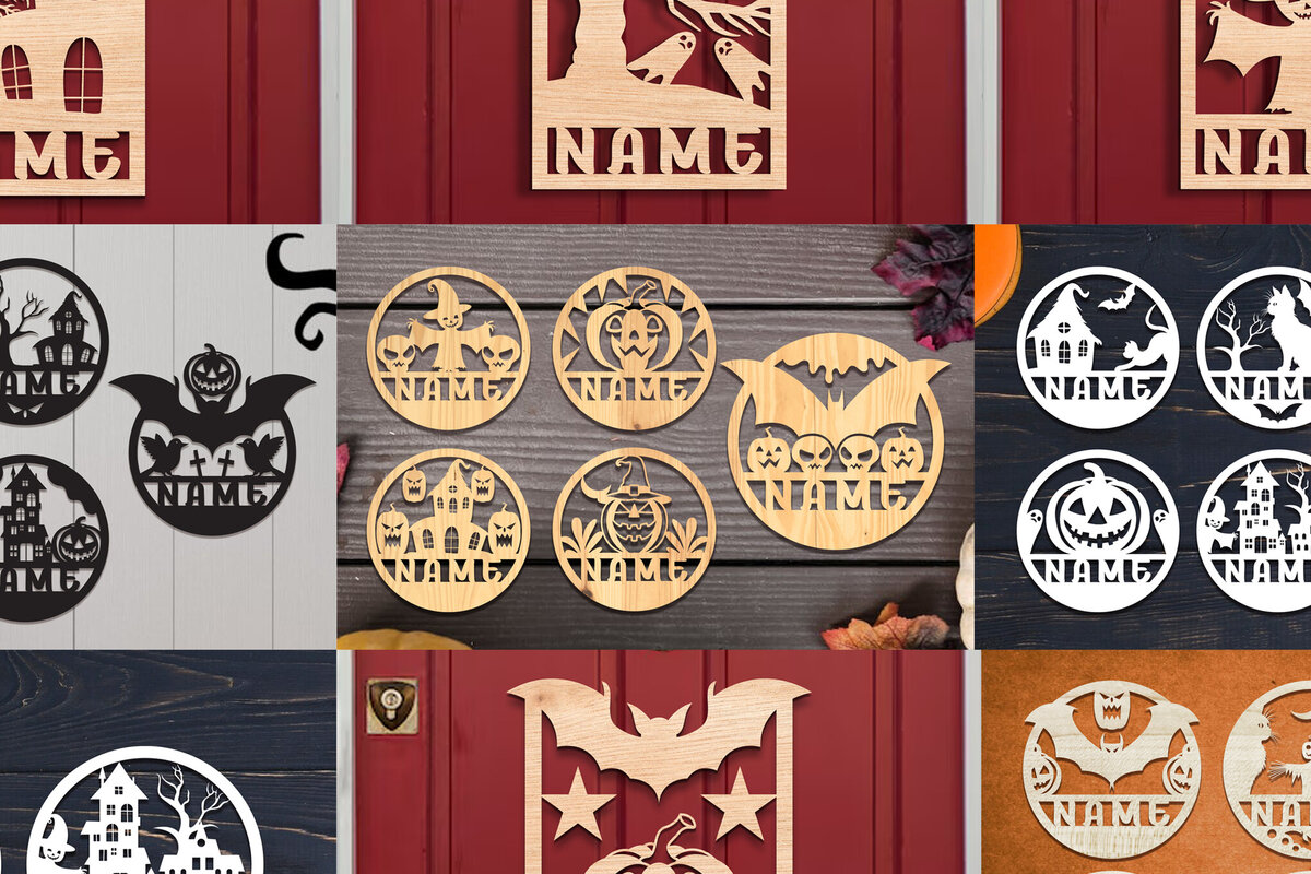 Σετ των 2 Intra απο ξύλο plywood 3mm-4mm πάχος - Πακέτο   Sign Sign για Halloween Δίασταση 15x15 cm INTRAFABR-106073158