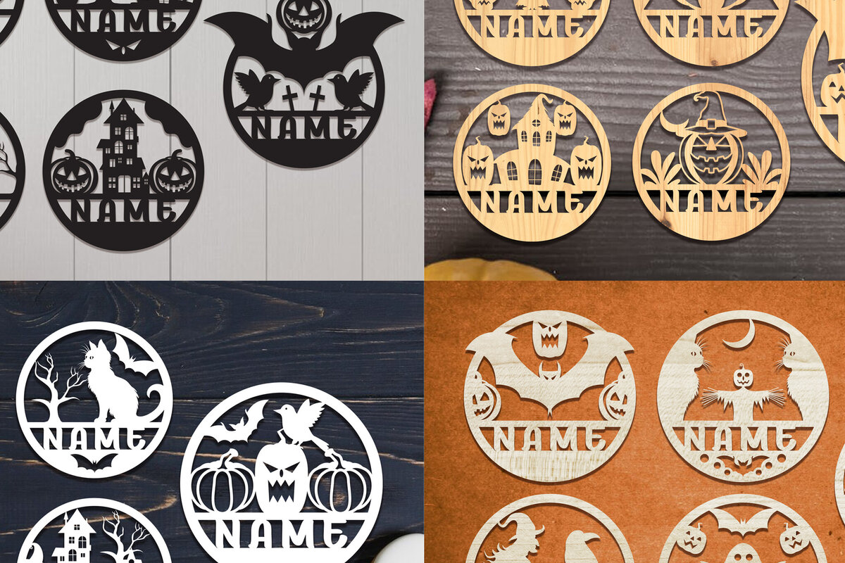 Σετ των 2 Intra απο ξύλο plywood 3mm-4mm πάχος - Πακέτο   Sign Sign για Halloween Δίασταση 15x15 cm INTRAFABR-102166672