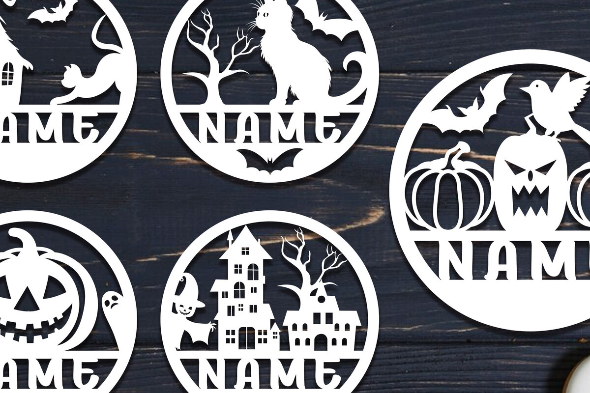 Σετ των 2 Intra απο ξύλο plywood 3mm-4mm πάχος - Σετ λέιζερ κοπής  με όνομα Halloween Δίασταση 15x15 cm INTRAFABR-102069713