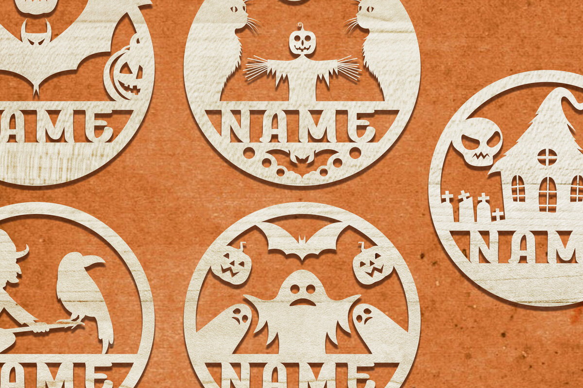 Σετ των 2 Intra απο ξύλο plywood 3mm-4mm πάχος - Σετ λέιζερ κοπής  με όνομα Halloween Δίασταση 15x15 cm INTRAFABR-102115531