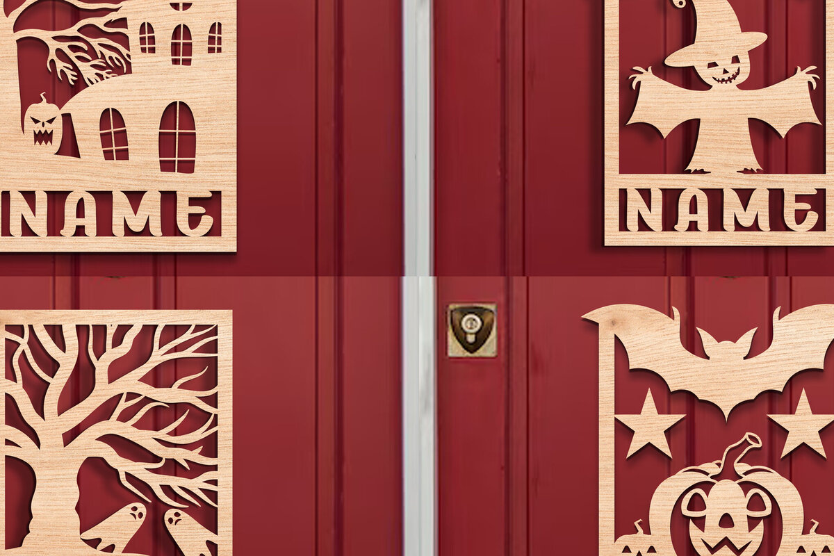 Σετ των 2 Intra απο ξύλο plywood 3mm-4mm πάχος - Σετ λέιζερ κοπής  με όνομα Halloween Δίασταση 15x15 cm INTRAFABR-106056139