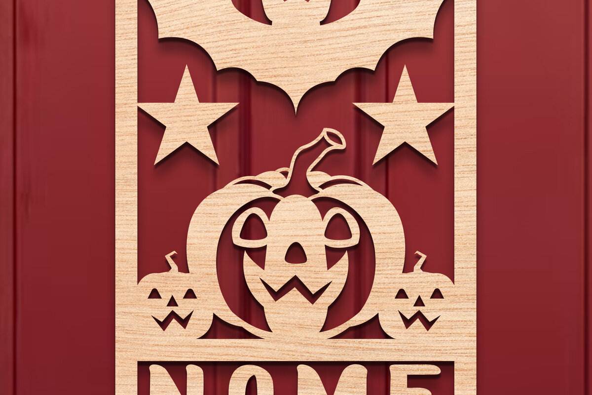 Σετ των 2 Intra απο ξύλο plywood 3mm-4mm πάχος - Halloween Name Sign Laser Cut  Δίασταση 15x15 cm INTRAFABR-106053834