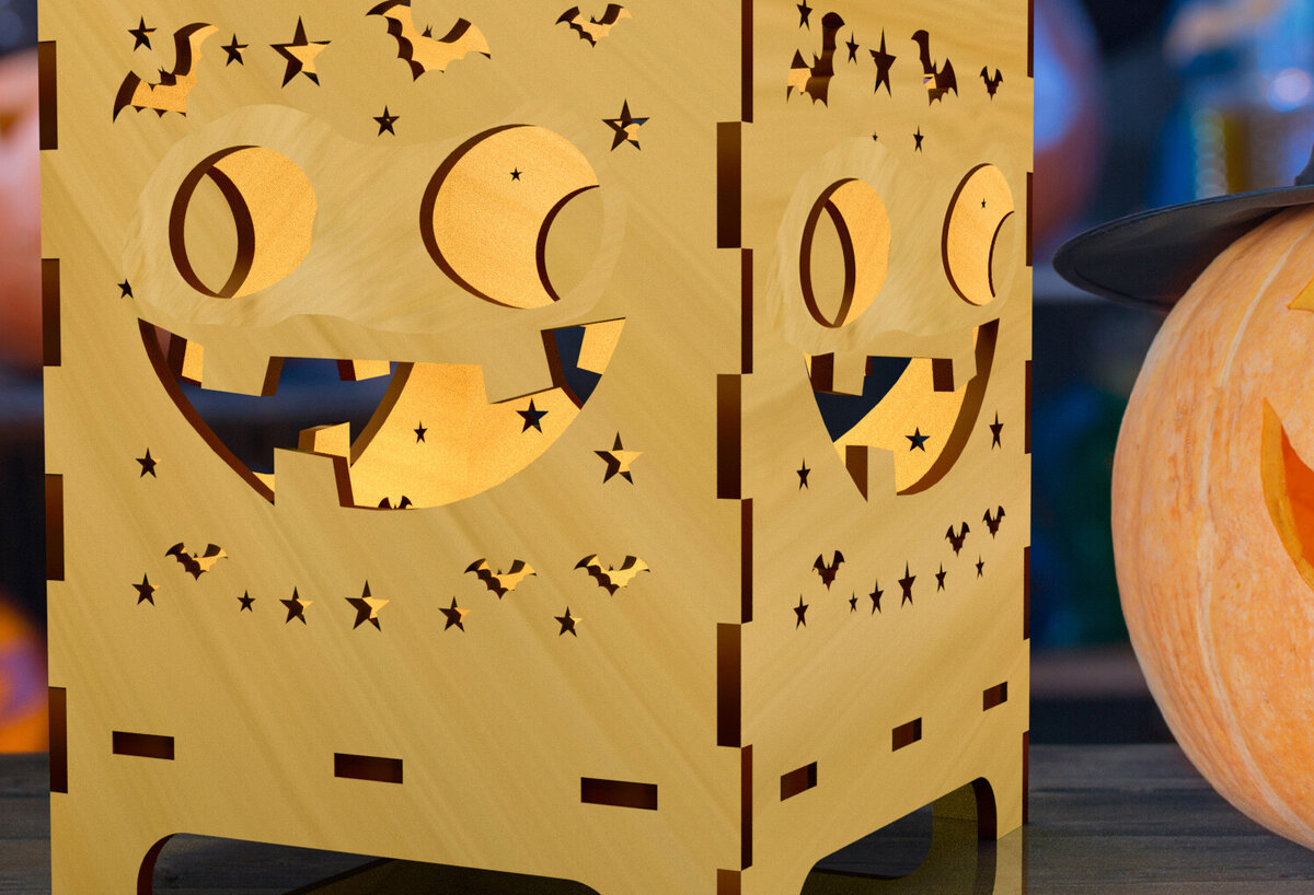 Σετ των 3 Intra απο ξύλο plywood 3mm-4mm πάχος - Halloween Night Lantern Laser Cut  01 Δίασταση 4x4 cm INTRAFABR-78854329