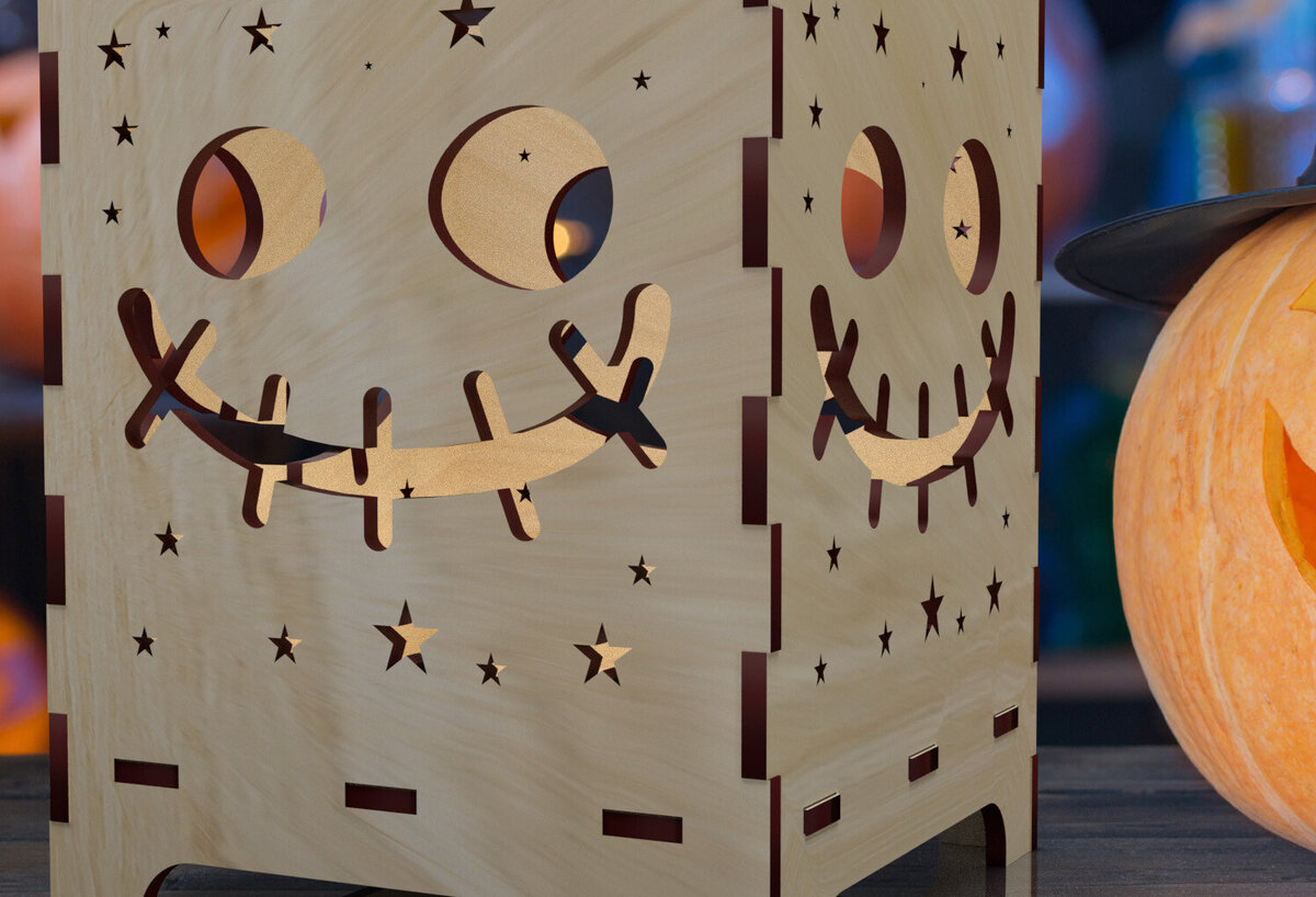 Σετ των 3 Intra απο ξύλο plywood 3mm-4mm πάχος - Halloween Night Lantern Laser Cut  01 Δίασταση 4x4 cm INTRAFABR-78853887