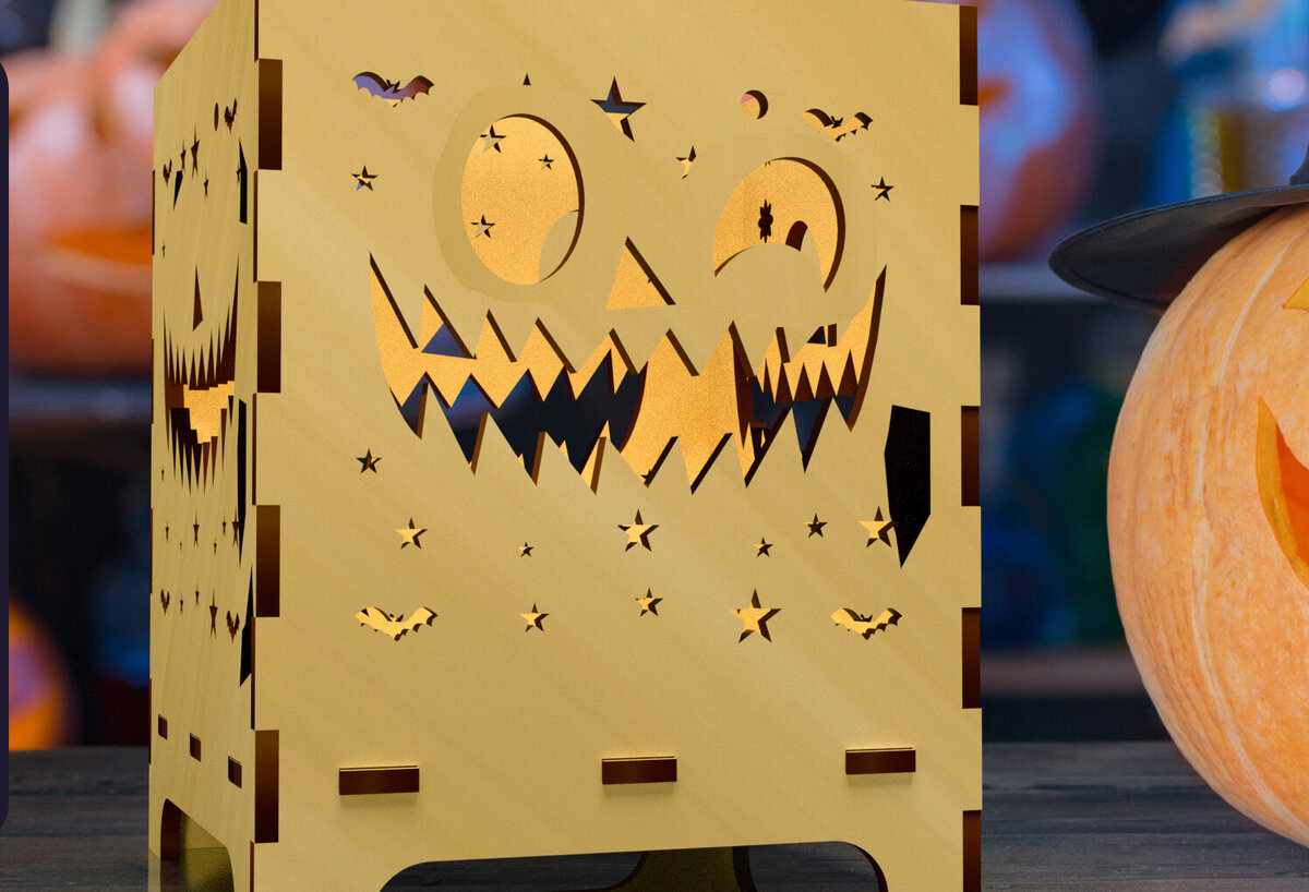 Σετ των 3 Intra απο ξύλο plywood 3mm-4mm πάχος - Halloween Night Lantern Laser Cut  05 Δίασταση 4x4 cm INTRAFABR-78854482