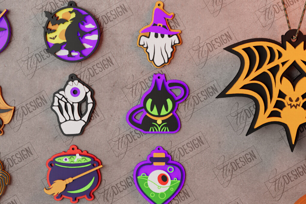 Σετ των 3 Intra απο ξύλο plywood 3mm-4mm πάχος - Πακέτο αποκριάτικων στολιδιών |Κρεμαστό | CNC Δίασταση 4x4 cm INTRAFABR-104784620