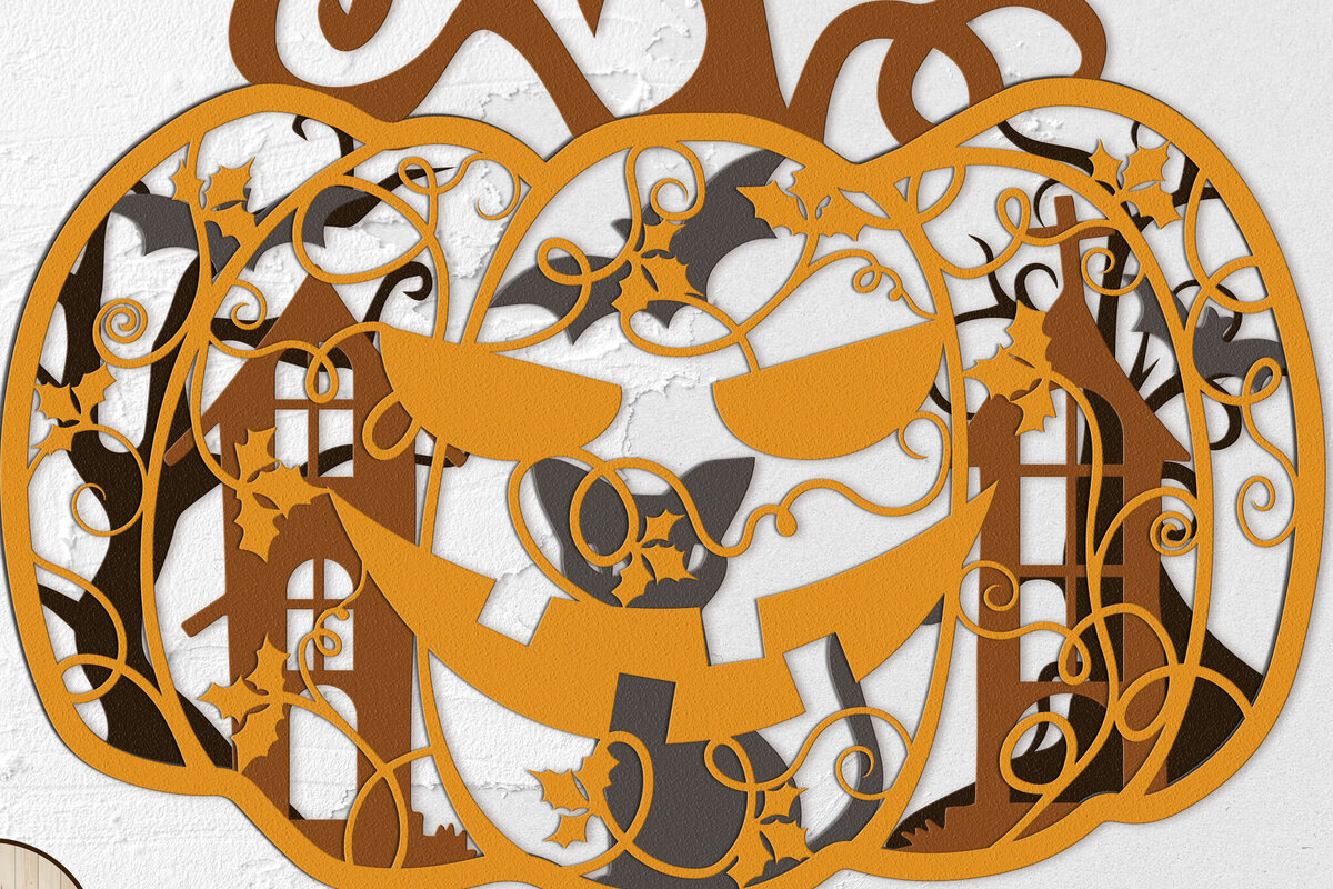 Σετ των 2 Intra απο ξύλο plywood 3mm-4mm πάχος - Διακοσμημένο πρότυπο κολοκύθας αποκριών Δίασταση 19x12 cm INTRAFABR-105957668