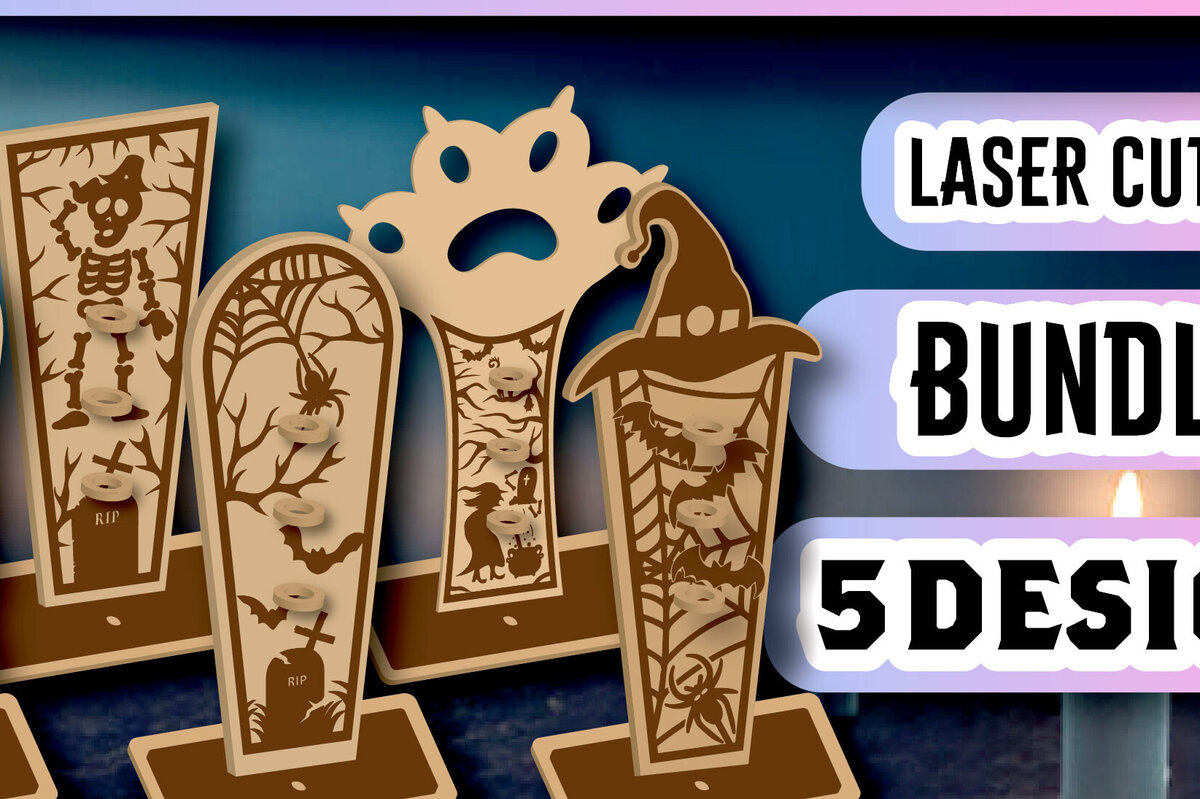 Σετ των 2 Intra απο ξύλο plywood 3mm-4mm πάχος - Πακέτο μολυβιού Halloween  Δίασταση 15x15 cm INTRAFABR-105071891