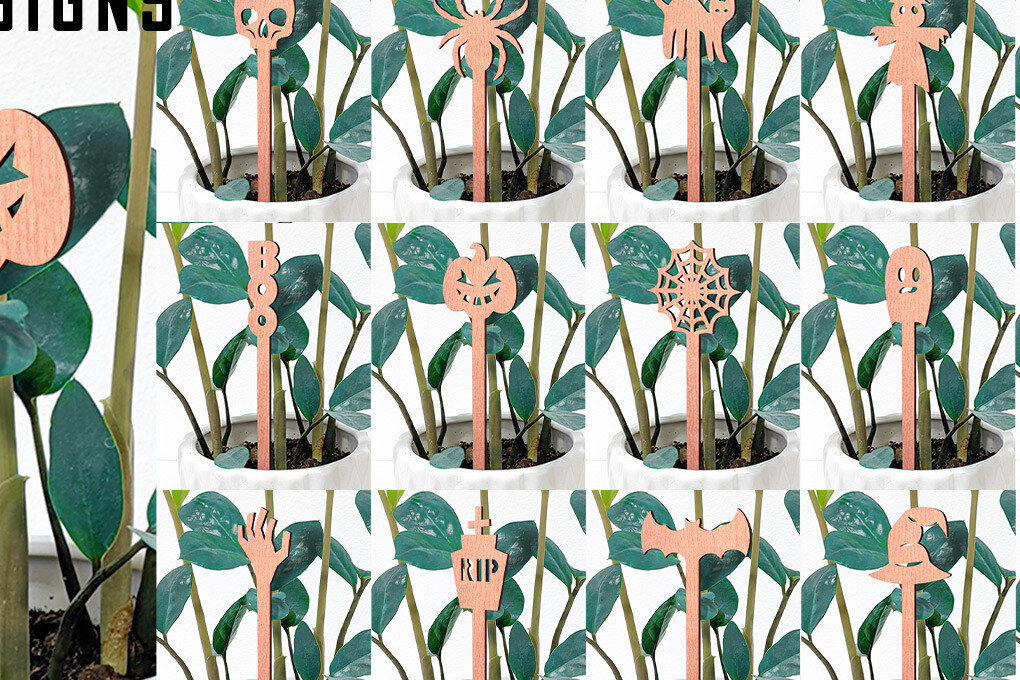 Σετ των 2 Intra απο ξύλο plywood 3mm-4mm πάχος - Halloween Plant Stakes Cut Laser  Δίασταση 15x15 cm INTRAFABR-75902312