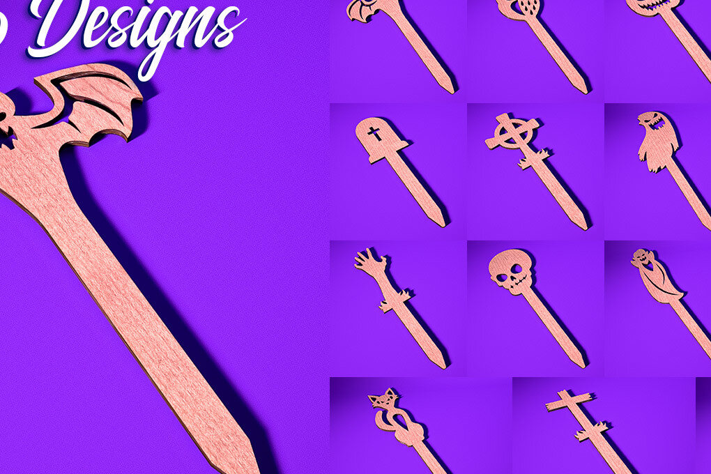 Σετ των 2 Intra απο ξύλο plywood 3mm-4mm πάχος - Halloween Plant Stakes Cut Laser  Δίασταση 15x15 cm INTRAFABR-73280050