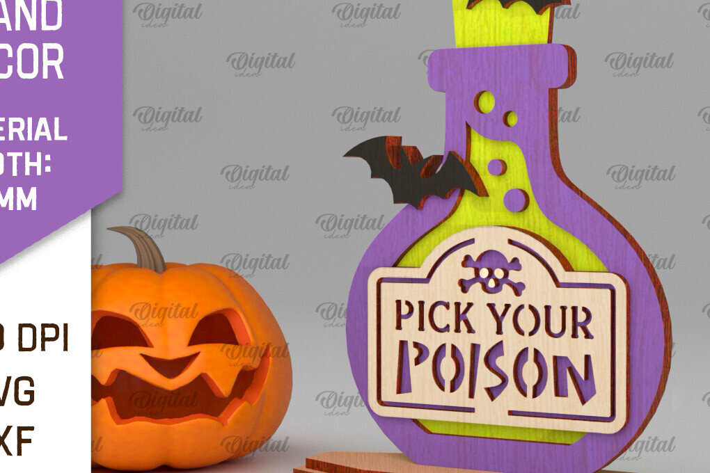 Σετ των 2 Intra απο ξύλο plywood 3mm-4mm πάχος - Halloween Potion Stand Διακόσμηση με λέιζερ Δίασταση 15x15 cm INTRAFABR-105333611