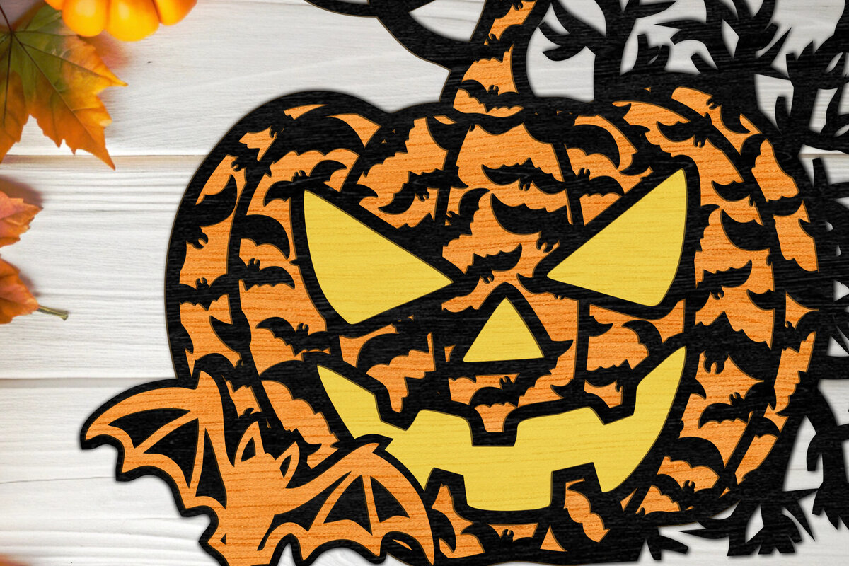 Σετ των 3 Intra απο ξύλο plywood 3mm-4mm πάχος -  διακόσμησης τοίχου αποκριάτικων κολοκυθιών Δίασταση 5x6 cm INTRAFABR-106268569