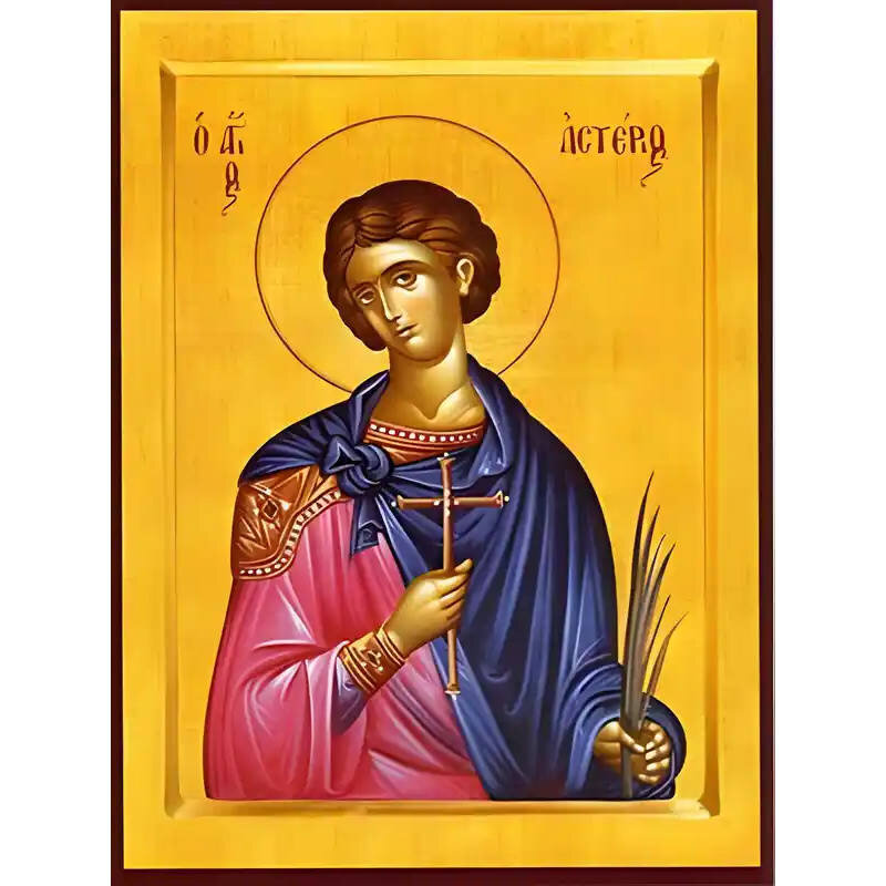 Εικόνα Ορθοδοξίας με περίγραμμα χρυσό σε ξύλο Φλαμουρίας  με  βάση Εικόνα ΑΓΙΟΣ ΑΣΤΕΡΙΟΣ, ΜΑΡΤΥΣ, ΑΙΓΩΝ ΚΙΛΙΚΙΑΣ Χειροποίητη Ελληνορθόδοξη εικόνα του Ιησού Χριστού, Κρεμαστή πλάκα βυζαντινής τέχνης, χριστιανική τέχνη Διάσταση 40x30 cm (10,2x7,9 ίντσες)  I