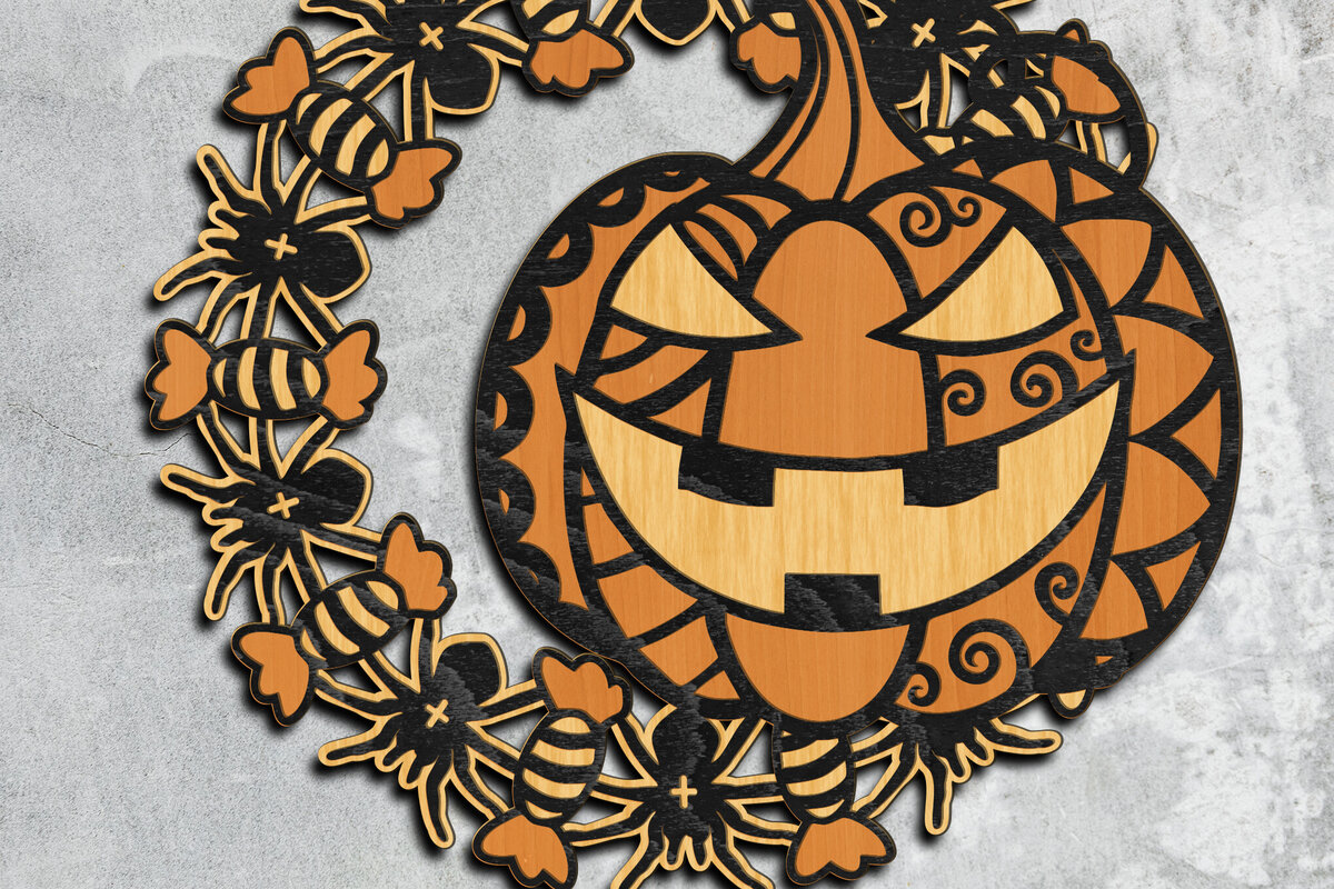 Σετ των 2 Intra απο ξύλο plywood 3mm-4mm πάχος - Κρεμάστρα πόρτας κολοκύθας αποκριών Δίασταση 12x12 cm INTRAFABR-106563829