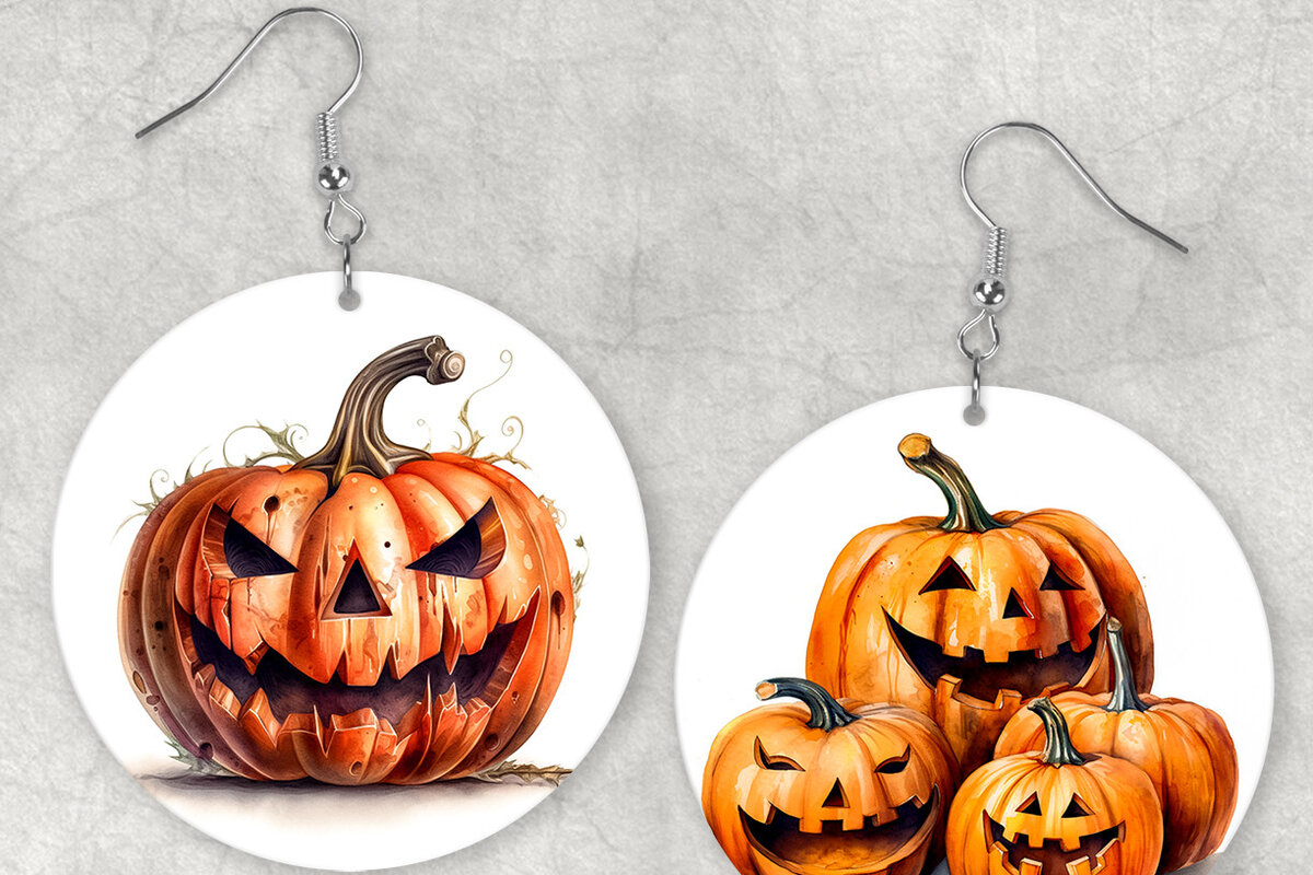 Σετ των 3 Intra απο ξύλο plywood 3mm-4mm πάχος - Εξάχνωση σκουλαρίκι κολοκύθας αποκριών Δίασταση 3x3 cm INTRAFABR-69627429