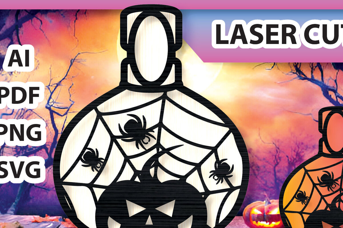 Σετ των 3 Intra απο ξύλο plywood 3mm-4mm πάχος - Κολοκύθα αποκριών σε βάζο με λέιζερ  Δίασταση 15x15 cm INTRAFABR-104537880