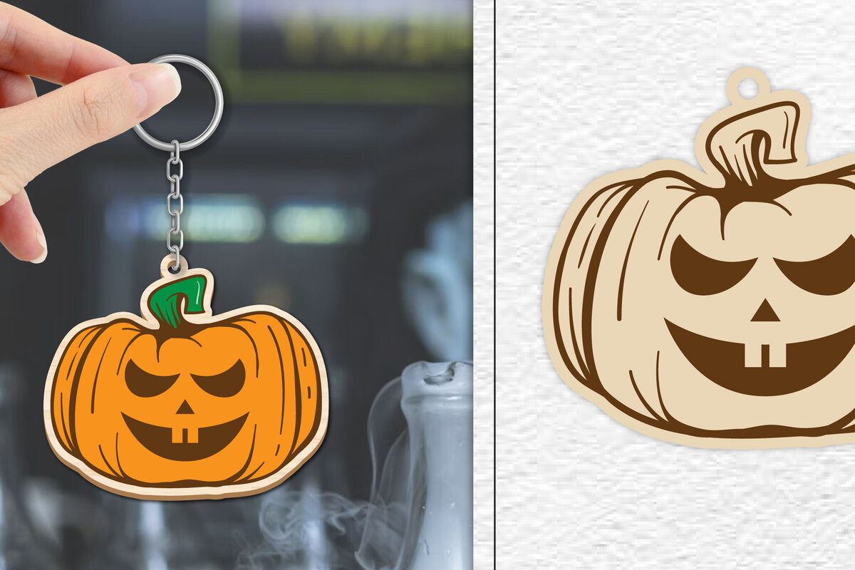 Σετ των 3 Intra απο ξύλο plywood 3mm-4mm πάχος - Κόψιμο με λέιζερ με μπρελόκ αποκριών κολοκύθας Δίασταση 4x4 cm INTRAFABR-101186076