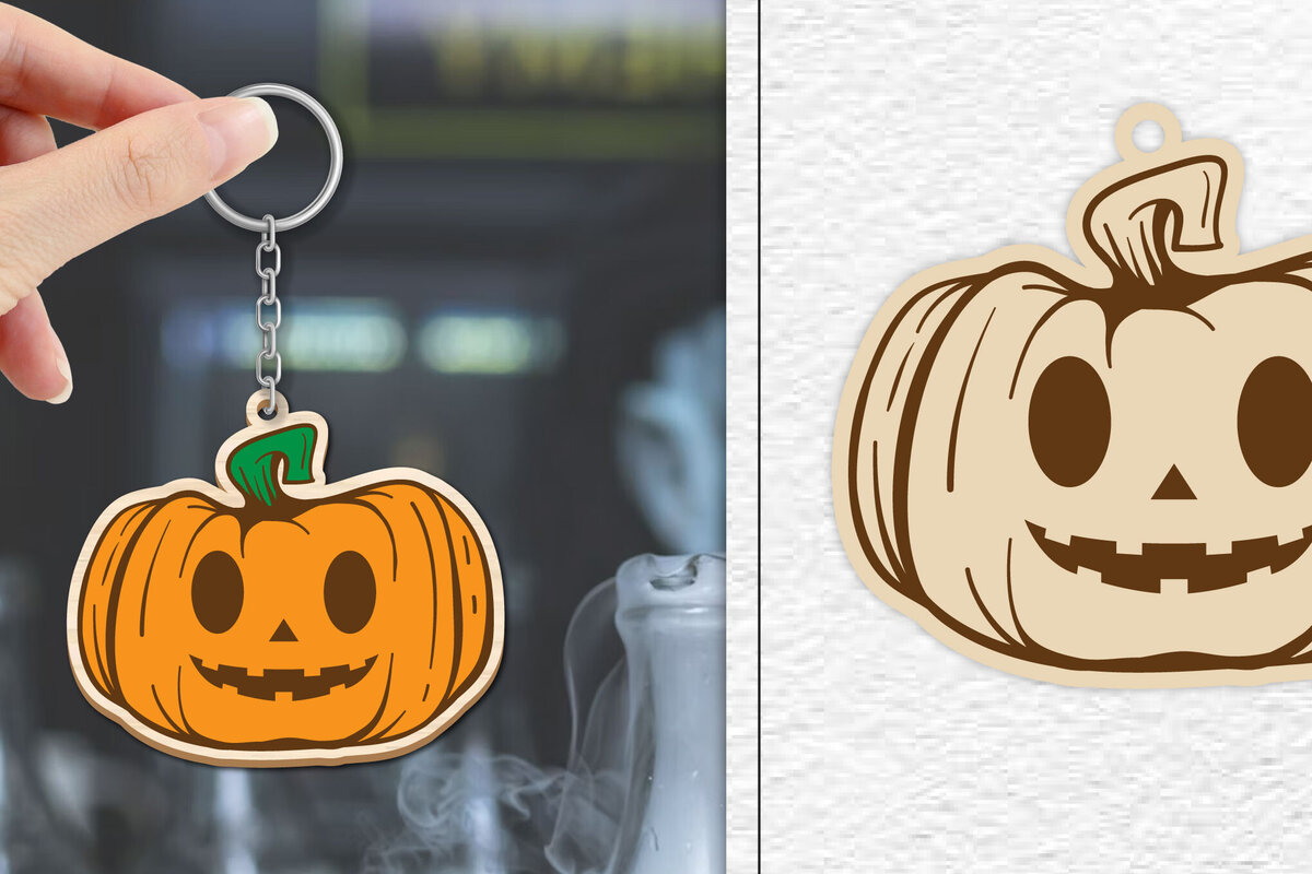 Σετ των 3 Intra απο ξύλο plywood 3mm-4mm πάχος - Κόψιμο με λέιζερ με μπρελόκ αποκριών κολοκύθας Δίασταση 4x4 cm INTRAFABR-101186314