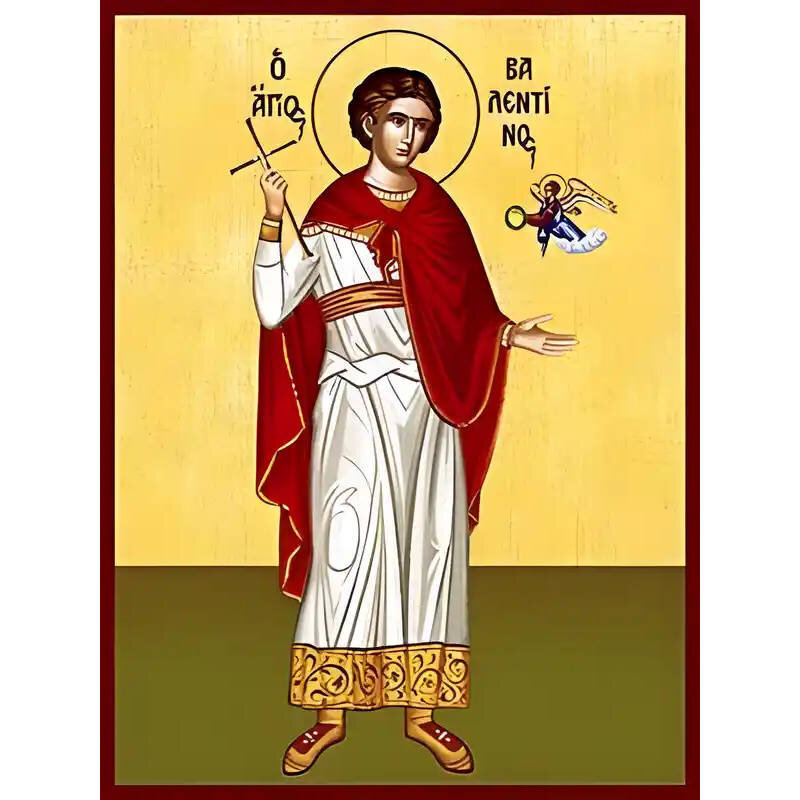 Εικόνα Ορθοδοξίας με περίγραμμα χρυσό σε ξύλο Φλαμουρίας  με  βάση Εικόνα ΑΓΙΟΣ ΒΑΛΕΝΤΙΝΟΣ Ο ΙΕΡΟΜΑΡΤΥΣ, ΟΛΟΣΩΜΟΣ Χειροποίητη Ελληνορθόδοξη εικόνα του Ιησού Χριστού, Κρεμαστή πλάκα βυζαντινής τέχνης, χριστιανική τέχνη Διάσταση 40x30 cm (10,2x7,9 ίντσες)