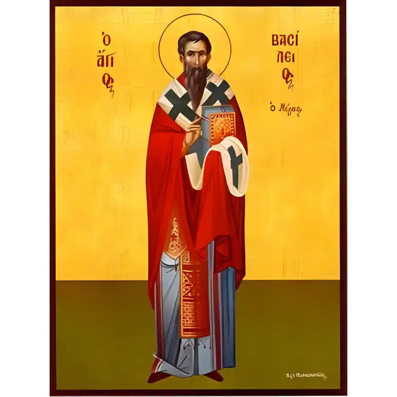 Εικόνα Ορθοδοξίας με περίγραμμα χρυσό σε ξύλο Φλαμουρίας  με  βάση Εικόνα ΑΓΙΟΣ ΒΑΣΙΛΕΙΟΣ Ο ΜΕΓΑΣ, ΑΡΧΙΕΠΙΣΚΟΠΟΣ ΚΑΙΣΑΡΕΙΑΣ, ΚΑΠΑΔΟΚΙΑ, ΟΛΟΣΩΜΟΣ Χειροποίητη Ελληνορθόδοξη εικόνα του Ιησού Χριστού, Κρεμαστή πλάκα βυζαντινής τέχνης, χριστιανική τέχνη Διάστα