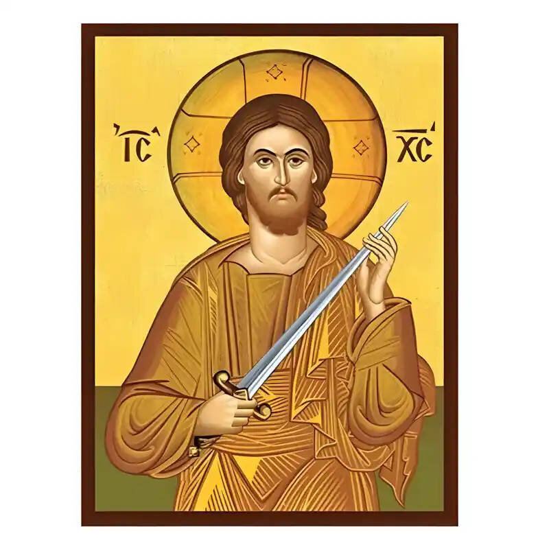 Σετ των 2 Εικόνα Ορθοδοξίας με περίγραμμα χρυσό σε ξύλο Φλαμουρίας  με  βάση Εικόνα Χριστός Κρατών Ξίφος και Κόπτων την αμαρτία Χειροποίητη Ελληνορθόδοξη , Κρεμαστή πλάκα βυζαντινής τέχνης, χριστιανική τέχνη Διάσταση 10x7 cm (3,9 x 2,8 ίντσες) INTRAEK-670