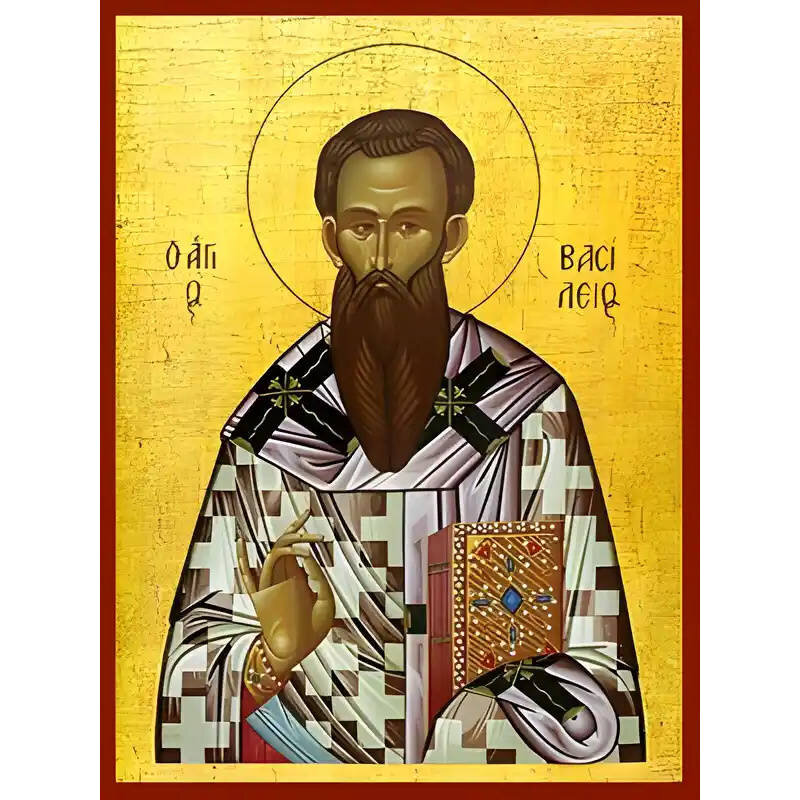Εικόνα Ορθοδοξίας με περίγραμμα χρυσό σε ξύλο Φλαμουρίας  με  βάση Εικόνα ΑΓΙΟΣ ΒΑΣΙΛΕΙΟΣ Ο ΜΕΓΑΣ, ΑΡΧΙΕΠΙΣΚΟΠΟΣ ΚΑΙΣΑΡΕΙΑΣ, ΚΑΠΠΑΔΟΚΙΑ Χειροποίητη Ελληνορθόδοξη εικόνα του Ιησού Χριστού, Κρεμαστή πλάκα βυζαντινής τέχνης, χριστιανική τέχνη Διάσταση 40x30