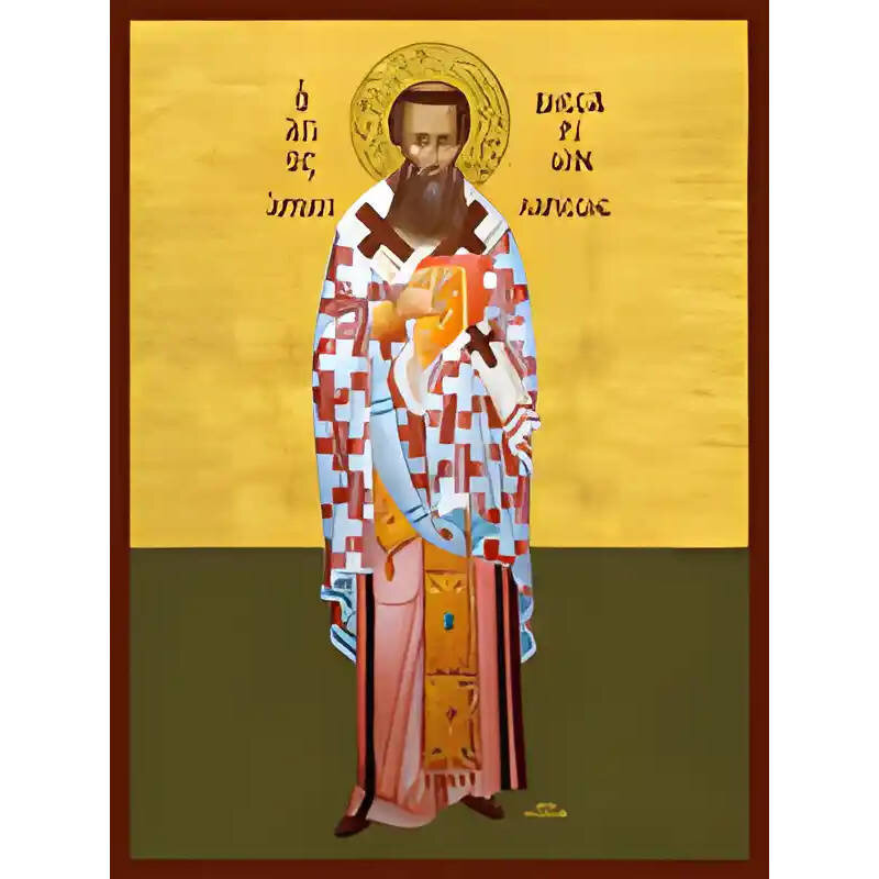 Εικόνα Ορθοδοξίας με περίγραμμα χρυσό σε ξύλο Φλαμουρίας  με  βάση Εικόνα ΑΓΙΟΣ ΒΗΣΣΑΡΙΩΝ, ΑΡΧΙΕΠΙΣΚΟΠΟΣ ΛΑΡΙΣΗΣ, ΟΛΟΣΩΜΟΣ Χειροποίητη Ελληνορθόδοξη εικόνα του Ιησού Χριστού, Κρεμαστή πλάκα βυζαντινής τέχνης, χριστιανική τέχνη Διάσταση 40x30 cm (10,2x7,9