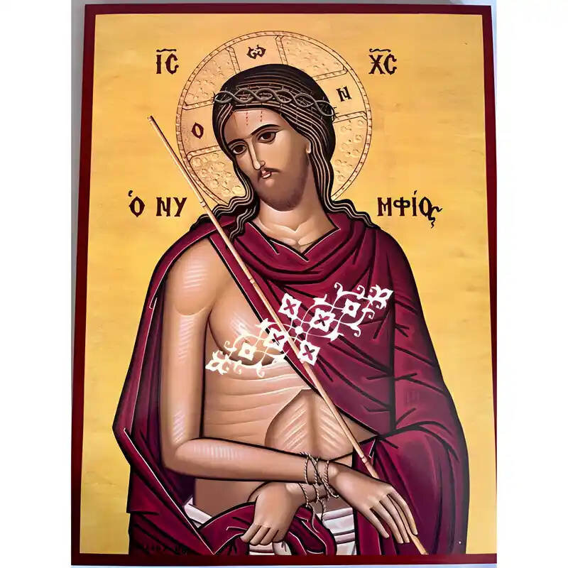 Σετ των 2 Εικόνα Ορθοδοξίας με περίγραμμα χρυσό σε ξύλο Φλαμουρίας  με  βάση Εικόνα Χριστός Νυμφίος Χειροποίητη Ελληνορθόδοξη , Κρεμαστή πλάκα βυζαντινής τέχνης, χριστιανική τέχνη Διάσταση 10x7 cm (3,9 x 2,8 ίντσες) INTRAEK-670748