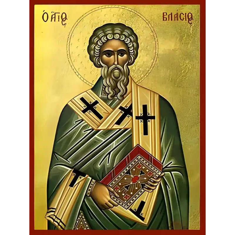 Εικόνα Ορθοδοξίας με περίγραμμα χρυσό σε ξύλο Φλαμουρίας  με  βάση Εικόνα ΑΓΙΟΣ ΒΛΑΣΙΟΣ, ΙΕΡΟΜΑΡΤΥΣ, ΕΠΙΣΚΟΠΟΣ ΣΕΒΑΣΤΕΙΑΣ Χειροποίητη Ελληνορθόδοξη εικόνα του Ιησού Χριστού, Κρεμαστή πλάκα βυζαντινής τέχνης, χριστιανική τέχνη Διάσταση 40x30 cm (10,2x7,9 ί