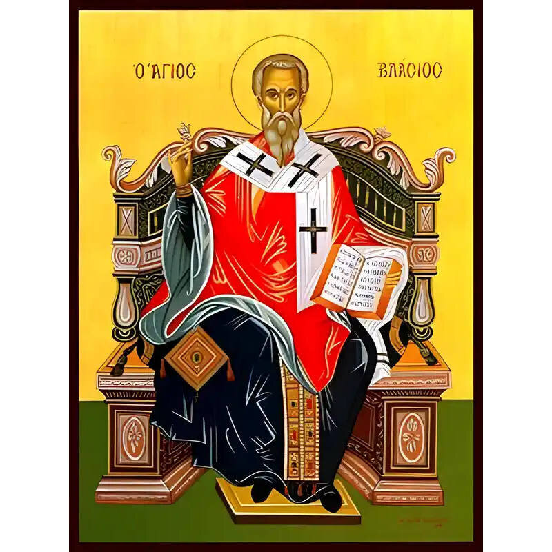 Εικόνα Ορθοδοξίας με περίγραμμα χρυσό σε ξύλο Φλαμουρίας  με  βάση Εικόνα ΑΓΙΟΣ ΒΛΑΣΙΟΣ, ΙΕΡΟΜΑΡΤΥΣ, ΕΠΙΣΚΟΠΟΣ ΣΕΒΑΣΤΕΙΑΣ, ΕΝΘΡΟΝΟΣ Χειροποίητη Ελληνορθόδοξη εικόνα του Ιησού Χριστού, Κρεμαστή πλάκα βυζαντινής τέχνης, χριστιανική τέχνη Διάσταση 40x30 cm (