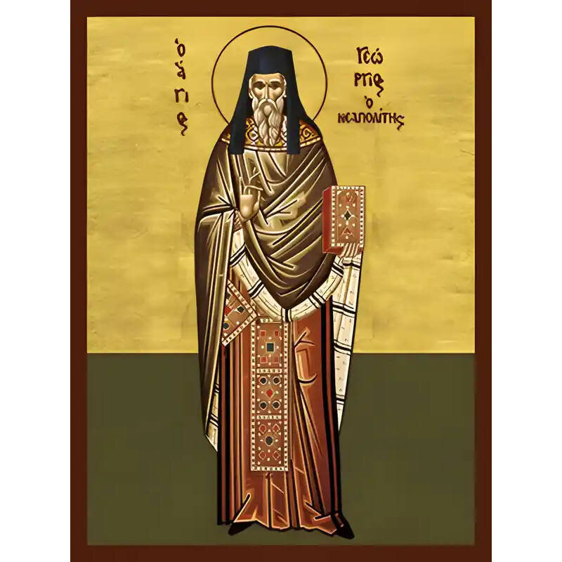 Εικόνα Ορθοδοξίας με περίγραμμα χρυσό σε ξύλο Φλαμουρίας  με  βάση Εικόνα ΑΓΙΟΣ ΓΕΩΡΓΙΟΣ ΝΕΑΠΟΛΙΤΗΣ, ΟΛΟΣΩΜΟΣ Χειροποίητη Ελληνορθόδοξη εικόνα του Ιησού Χριστού, Κρεμαστή πλάκα βυζαντινής τέχνης, χριστιανική τέχνη Διάσταση 40x30 cm (10,2x7,9 ίντσες)  INTR