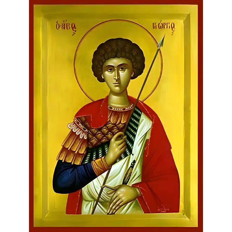 Εικόνα Ορθοδοξίας με περίγραμμα χρυσό σε ξύλο Φλαμουρίας  με  βάση Εικόνα ΑΓΙΟΣ ΓΕΩΡΓΙΟΣ Ο ΤΡΟΠΑΙΟΦΟΡΟΣ, ΗΜΙΣΩΜΟΣ Χειροποίητη Ελληνορθόδοξη εικόνα του Ιησού Χριστού, Κρεμαστή πλάκα βυζαντινής τέχνης, χριστιανική τέχνη Διάσταση 40x30 cm (10,2x7,9 ίντσες)