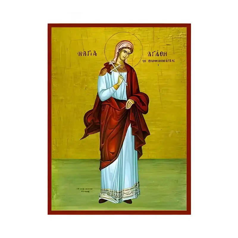 Σετ των 2 Εικόνα Ορθοδοξίας με περίγραμμα χρυσό σε ξύλο Φλαμουρίας  με  βάση Εικόνα Αγία Αγάθη Χειροποίητη Ελληνορθόδοξη , Κρεμαστή πλάκα βυζαντινής τέχνης, χριστιανική τέχνη Διάσταση 10x7 cm (3,9 x 2,8 ίντσες) INTRAEK-670713