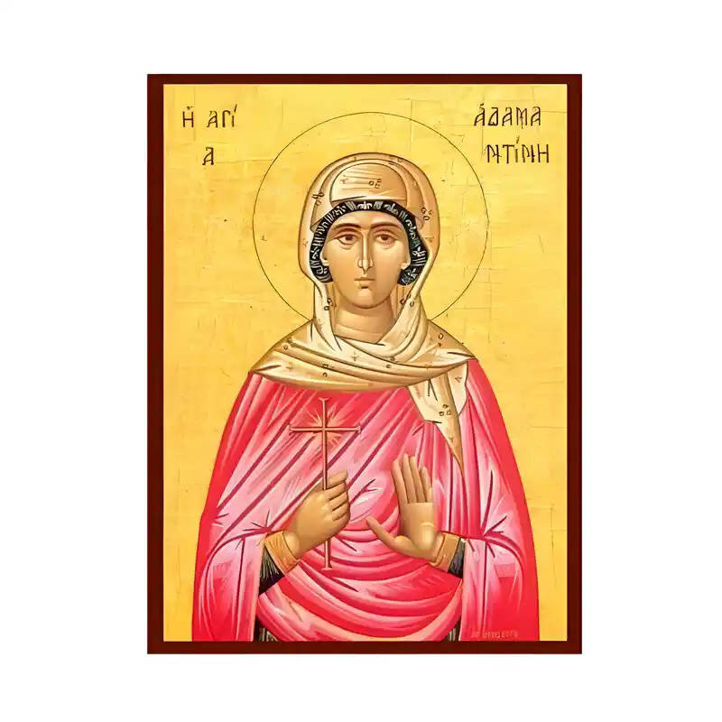 Σετ των 2 Εικόνα Ορθοδοξίας με περίγραμμα χρυσό σε ξύλο Φλαμουρίας  με  βάση Εικόνα Αγία Αδαμαντίνη Χειροποίητη Ελληνορθόδοξη , Κρεμαστή πλάκα βυζαντινής τέχνης, χριστιανική τέχνη Διάσταση 10x7 cm (3,9 x 2,8 ίντσες) INTRAEK-670709