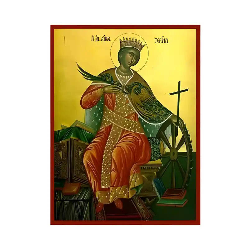 Σετ των 2 Εικόνα Ορθοδοξίας με περίγραμμα χρυσό σε ξύλο Φλαμουρίας  με  βάση Εικόνα Αγία Αικατερίνη Χειροποίητη Ελληνορθόδοξη , Κρεμαστή πλάκα βυζαντινής τέχνης, χριστιανική τέχνη Διάσταση 10x7 cm (3,9 x 2,8 ίντσες) INTRAEK-670706