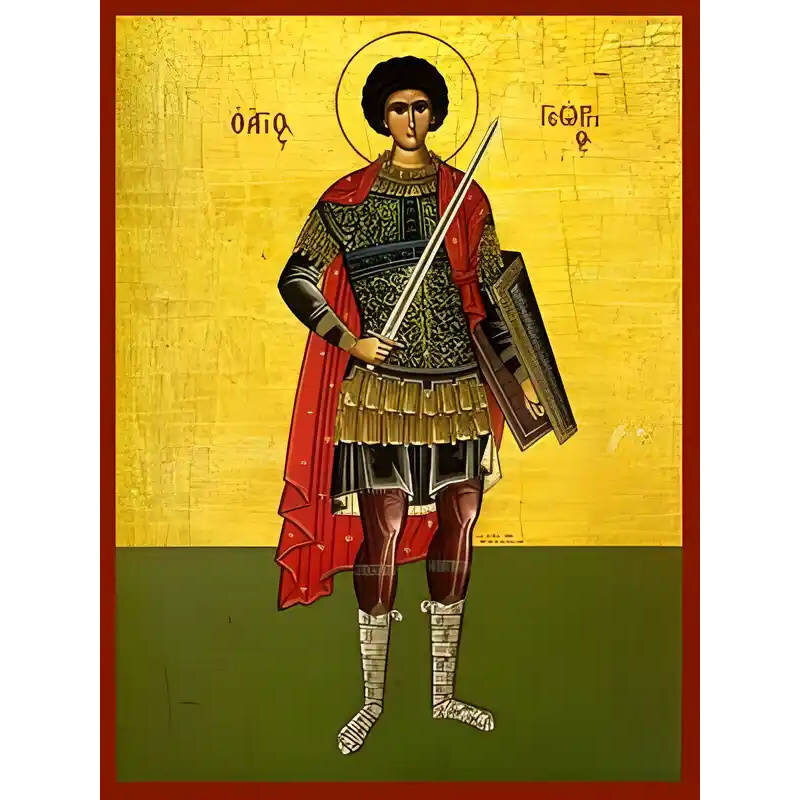 Εικόνα Ορθοδοξίας με περίγραμμα χρυσό σε ξύλο Φλαμουρίας  με  βάση Εικόνα ΑΓΙΟΣ ΓΕΩΡΓΙΟΣ Ο ΤΡΟΠΑΙΟΦΟΡΟΣ, ΟΛΟΣΩΜΟΣ Χειροποίητη Ελληνορθόδοξη εικόνα του Ιησού Χριστού, Κρεμαστή πλάκα βυζαντινής τέχνης, χριστιανική τέχνη Διάσταση 40x30 cm (10,2x7,9 ίντσες)