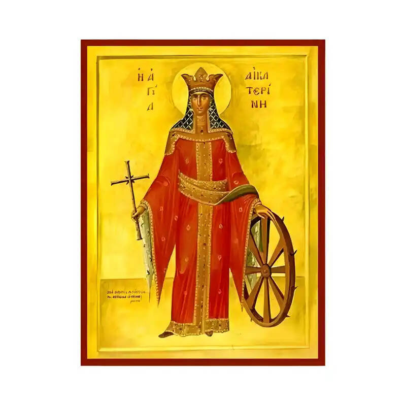 Σετ των 2 Εικόνα Ορθοδοξίας με περίγραμμα χρυσό σε ξύλο Φλαμουρίας  με  βάση Εικόνα Αγία Αικατερίνη Χειροποίητη Ελληνορθόδοξη , Κρεμαστή πλάκα βυζαντινής τέχνης, χριστιανική τέχνη Διάσταση 10x7 cm (3,9 x 2,8 ίντσες) INTRAEK-670703