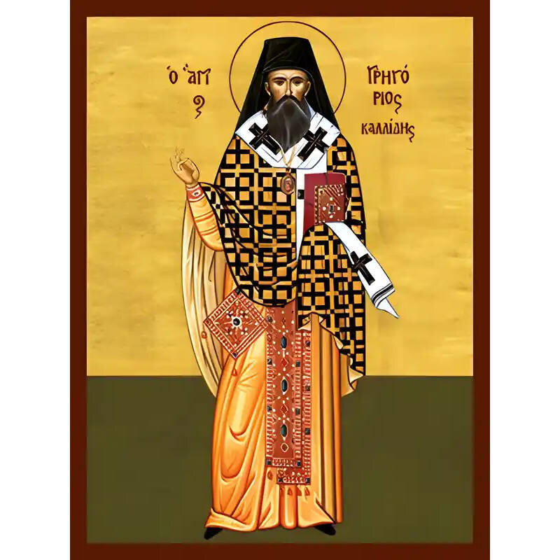 Εικόνα Ορθοδοξίας με περίγραμμα χρυσό σε ξύλο Φλαμουρίας  με  βάση Εικόνα ΑΓΙΟΣ ΓΡΗΓΟΡΙΟΣ ΚΑΛΛΙΔΗΣ, ΟΛΟΣΩΜΟΣ Χειροποίητη Ελληνορθόδοξη εικόνα του Ιησού Χριστού, Κρεμαστή πλάκα βυζαντινής τέχνης, χριστιανική τέχνη Διάσταση 40x30 cm (10,2x7,9 ίντσες)  INTRA