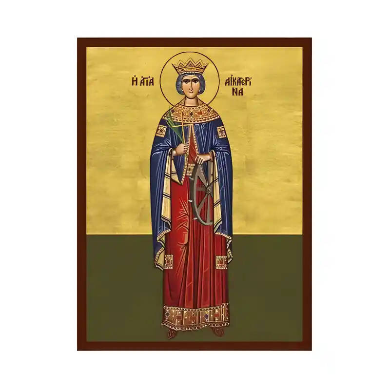 Σετ των 2 Εικόνα Ορθοδοξίας με περίγραμμα χρυσό σε ξύλο Φλαμουρίας  με  βάση Εικόνα Αγία Αικατερίνη Χειροποίητη Ελληνορθόδοξη , Κρεμαστή πλάκα βυζαντινής τέχνης, χριστιανική τέχνη Διάσταση 10x7 cm (3,9 x 2,8 ίντσες) INTRAEK-670701